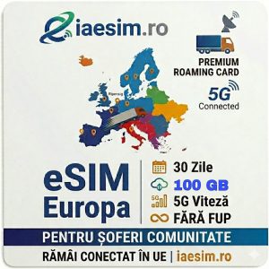 eSIM Europa 100 GB cu internet 5G fără FUP, ideal pentru șoferi pe comunitate și transport internațional. Livrare instant pe email sau Whatsapp.